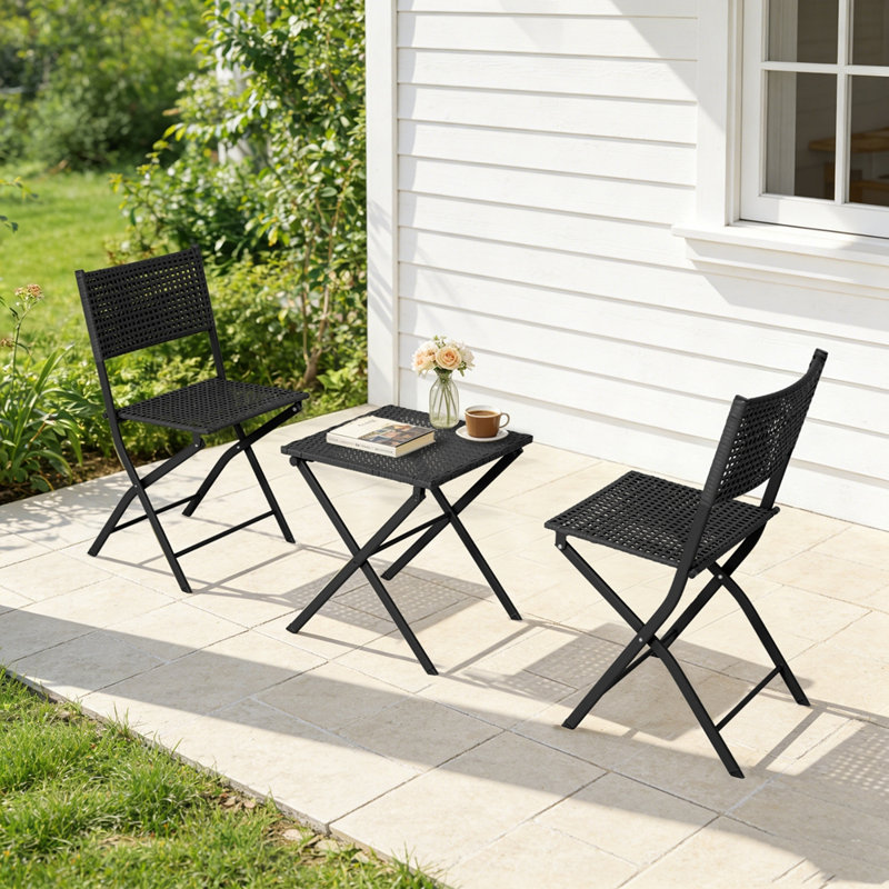 Patio 3 Piece Folding Bistro Set, Black