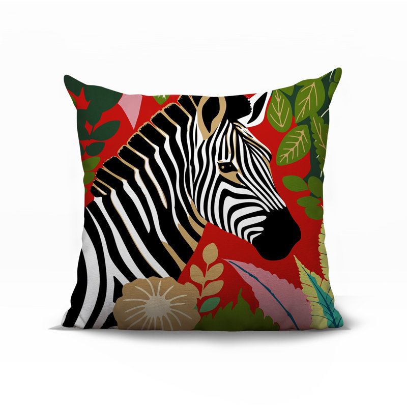 Oreiller carré réversible intérieur / extérieur Zyri Zebra, Carré 17 po, Rouge