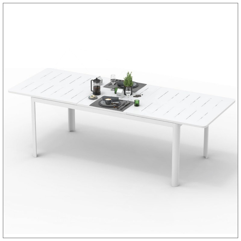 Table de salle à manger extensible pour patio, table d'extérieur en aluminium et métal pour 6 à 8 personnes, table rectangulaire pour porche, bistro de jardin (blanc ivoire)