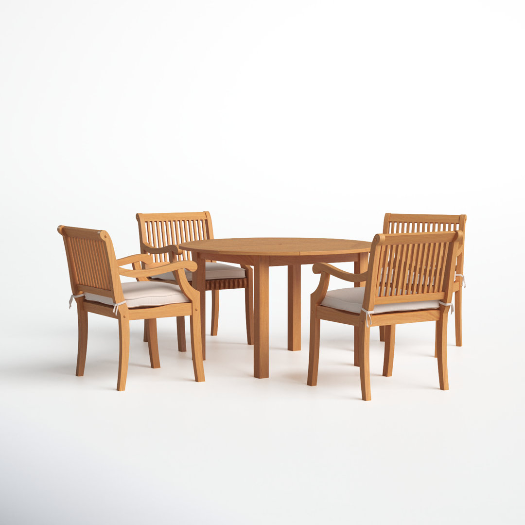 Summerton 4 - Person Teak Wood Patio Dining Set with Round Table , Cushions Included Birch Lane™