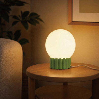 6.9" Modern Dimmable Opal Glass Globe Table Lamp with Green Resin Base, cULus Certified for Bedroom, Living Room,  Home Office or Study Room