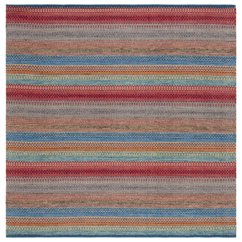 Montauk Flat Weave Cotton Striped Rug, Square 6'