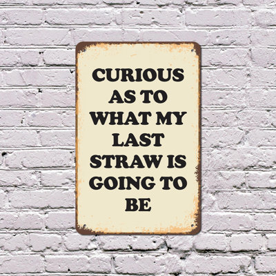 Curious as to My Last Straw 11 Inch x 17 Inch Plastic Sign