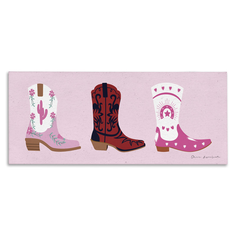 Diverses bottes de cow-boy par Omar Escalante, H 13 po x l 30 po x P 1,5 po