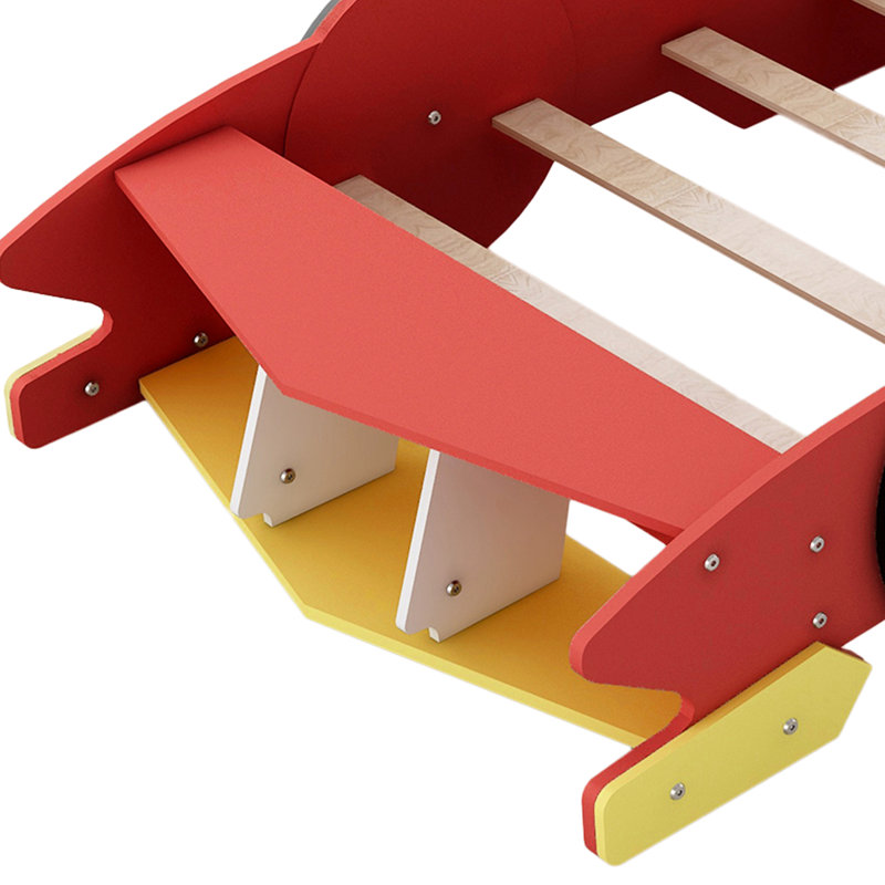 Lit plateforme simple pour voiture de course rouge avec roulettes, contreplaqué de haute qualité et rails latéraux pour plus de sécurité, expérience de sommeil confortable, taille 98,7 po x 41,7 po 26,5 po, assemblage nécessaire