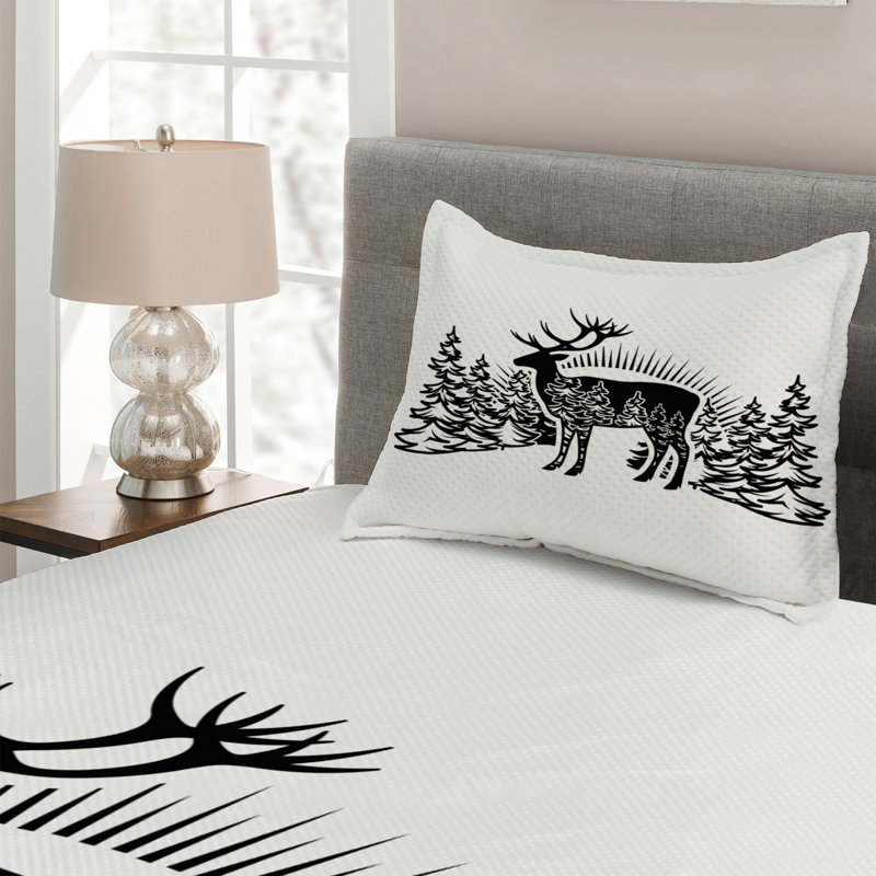 Deer Rustic Polyester Coverlet, Twin Bedspread + 1 Sham