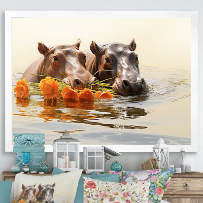 Grey Rivers Romantic Serenade - Hippopotamuswall Art