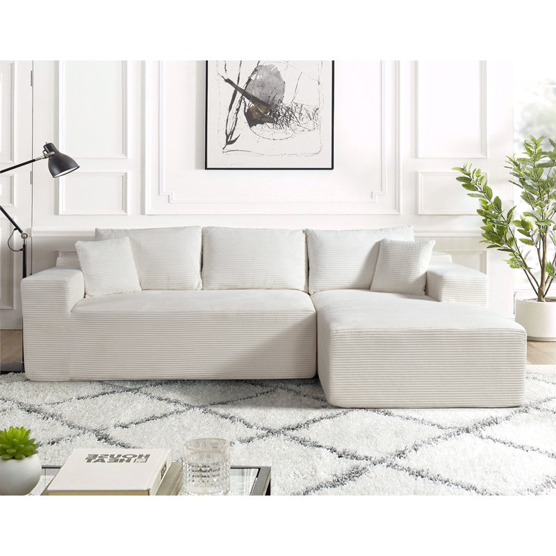Boneless high density foam sectional sofa, Right Hand Facing, Beige Corduroy