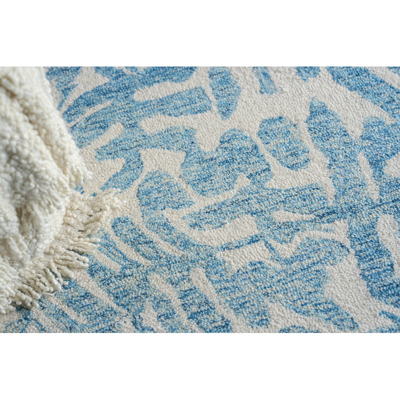 Botanica Light Blue/Ivory New Zealand Wool hand-tufted Area Rug, Rectangle 8' x 10', Light Blue/Ivory