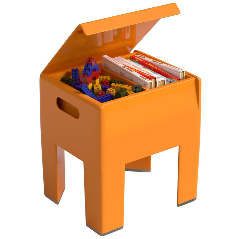 Modern Storage Stool - Multifunctional Plastic Storage Edge Table, Easy To Assemble Bedside Table In Bedroom/dormitory/small Space | Orange