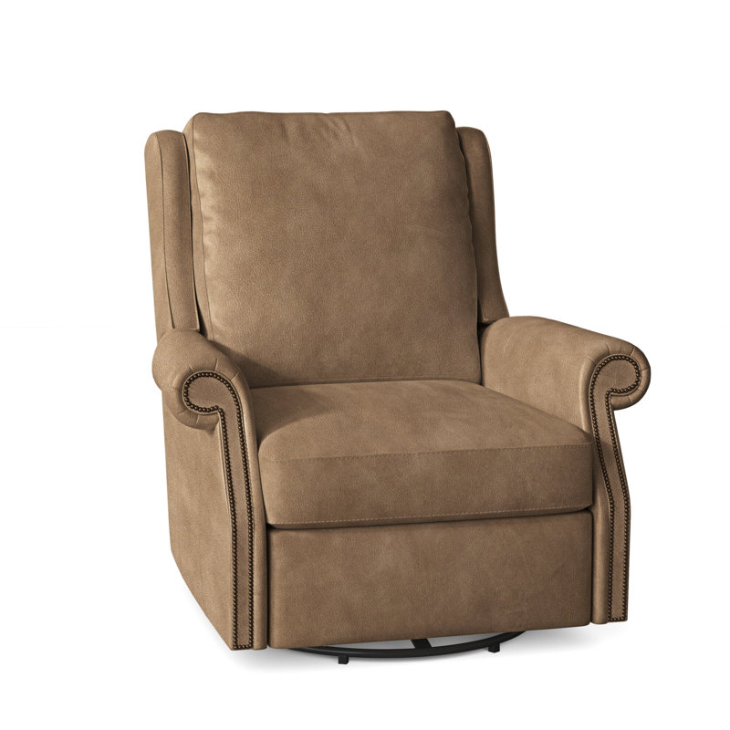 Barcelo Recliner, Corinthian Cherry Genuine Leather, Natural, Swivel Glider with Manual Recline & Inside Release
