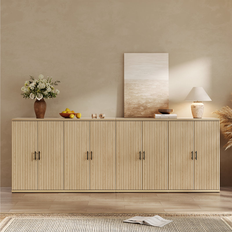 Modern Minimalist Style 47.3" Wide Fluted Panel Sideboard(set Of 2), Brown
