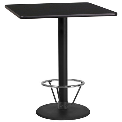 Basnight Rectangular Laminate Table Top with Round Bar Height Table Base and Foot Ring