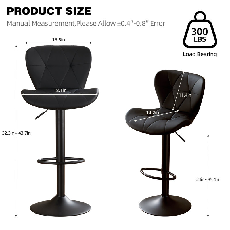 Swivel Adjustable Height Modern Bar& Counter Stool, Black