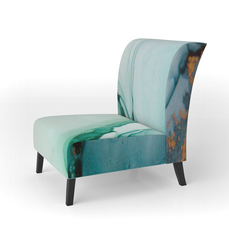 Fauteuil de chambre rembourré «Giliane - Turquoise et marbre vert»