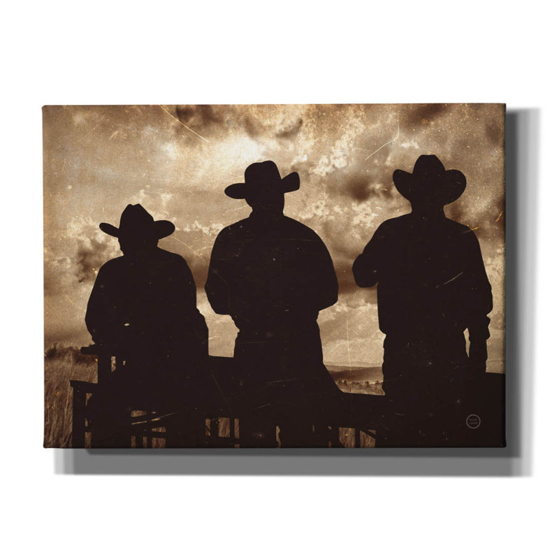 Toile épique «Three Cowboys Sepia» par Nathan Larson, graffiti épique, 34 po x 26 po, H 40 po x l 54 po x P 1,5 po