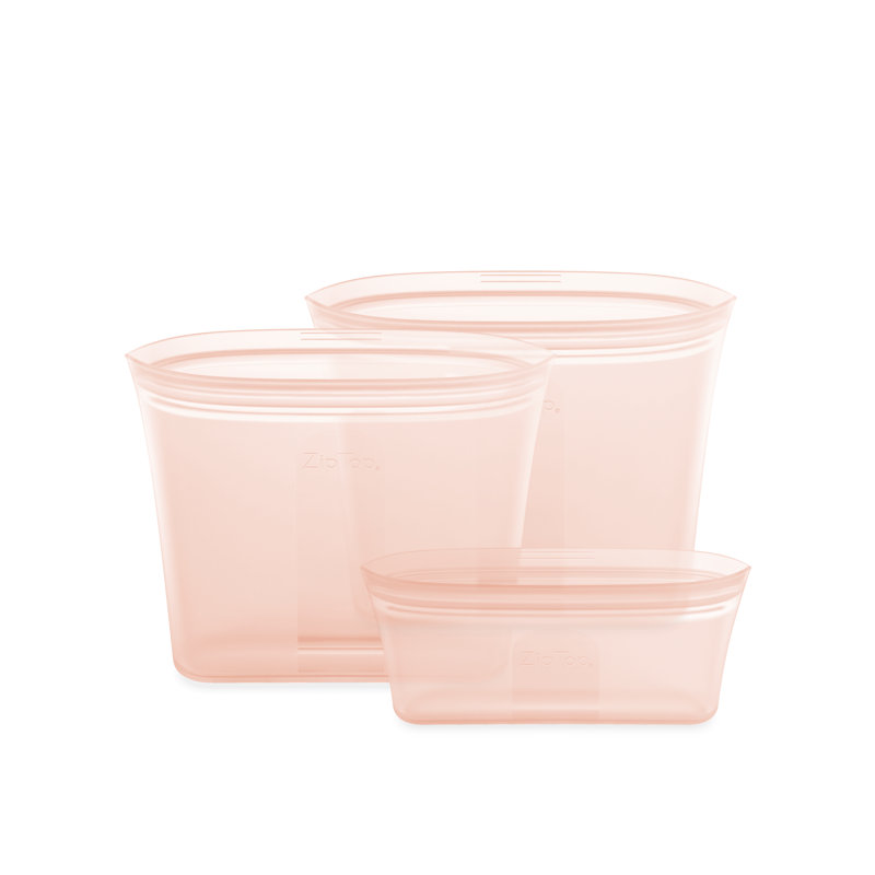 Zip Top Reusable Food Storage Bags | 3 Bag Set [Peach]  | Microwave, Dishwasher and Freezer Safe, Peach