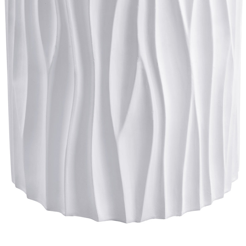 Table d'appoint d'extérieur blanc moderne avec motif cannelé ondulé - rond de 15,75 po, H 21,97 po, matériau MGO, capacité de 66 lb, sans assemblage pour patio, jardin ou balcon