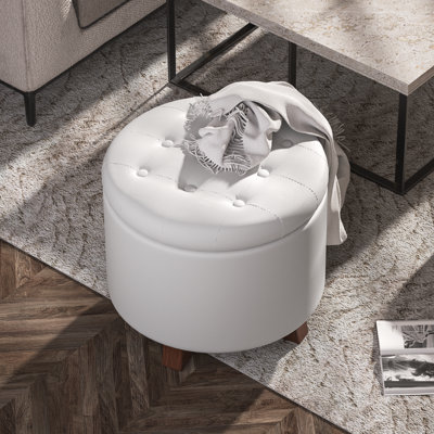 Upholstered Storage Ottoman Bench, PU Leather Button Tufted Ottoman Footrest Stool for Living Room