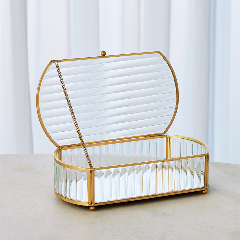 Reeded Glass Oval Box, 2.75" H x 9.25" W x 5.5" D