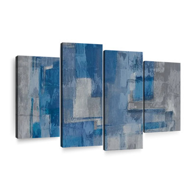 Abstract Gray And Blue Layers Multi Piece Canvas Print On Canvas 4 Pieces by Alexander B Set