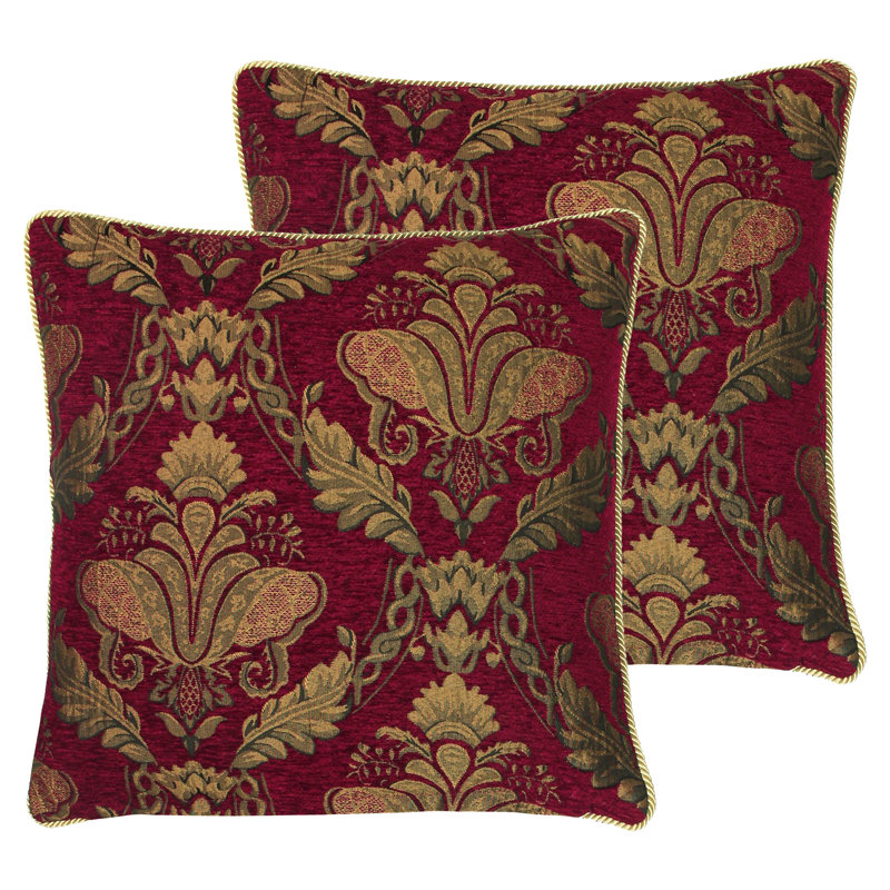 Burgundy/Gold Square Throw Cushion, 58cm H x 58cm W x 4cm D