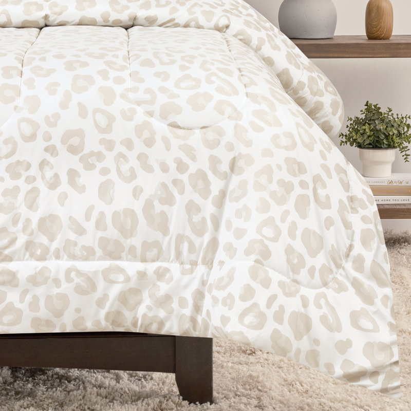 Ensemble d'édredon 3 pièces en microfibre beige léopard Chanasya, Édredon pour grand lit + 2 taies décoratives