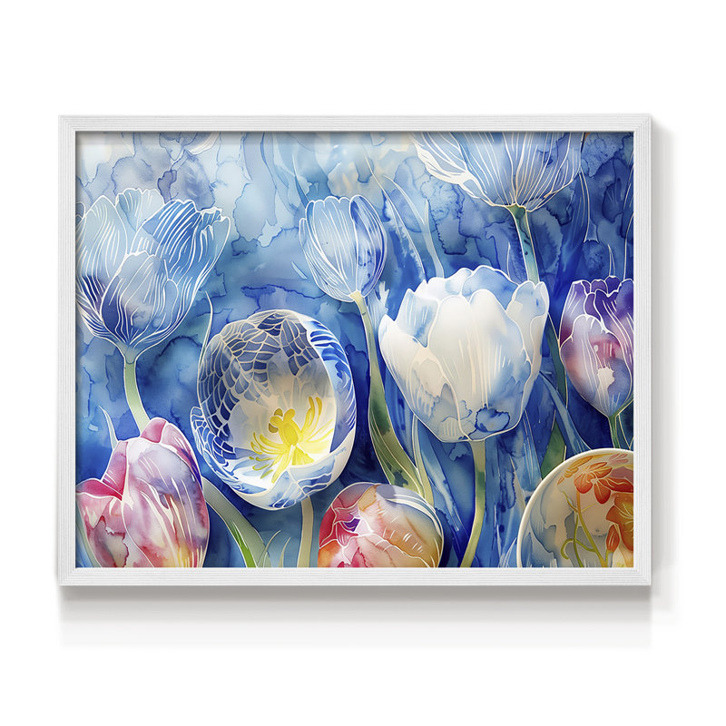 Floral Series-CXV -Framed Print - Restickable, H 8 po x l 10 po, Blanc