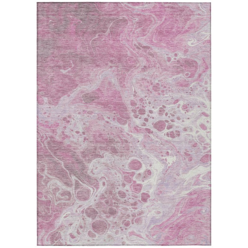 Tapis intérieur lavable abstrait rose et ivoire 9 pi x 12 pi