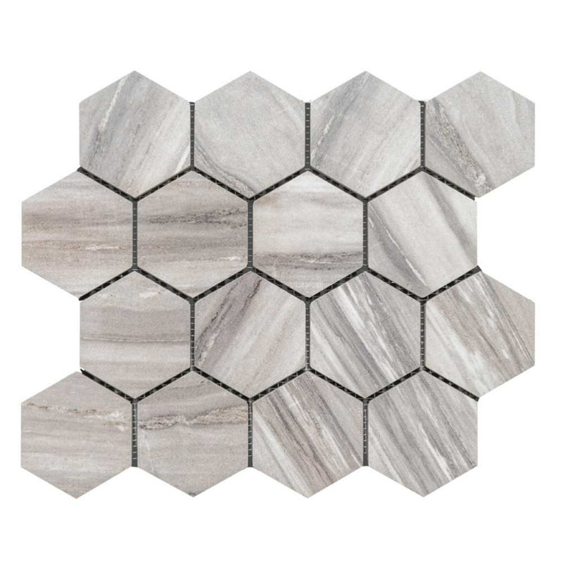 Stately Hex 11" x 14" Porcelain Novelty Marble Look Wall & Floor Tile, Gray