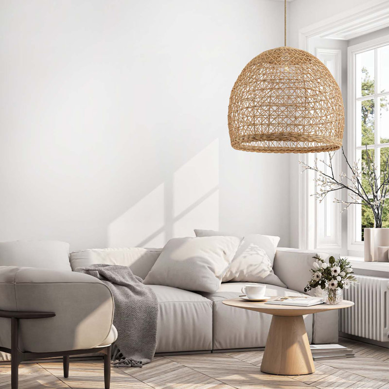 Lumiere Natural Brown Sculptural Rattan Pendant – Large Polished Statement Light Fixture for Dining Room, Kitchen Island, or Living Room in Boho, Japandi & Modern Organic Style
