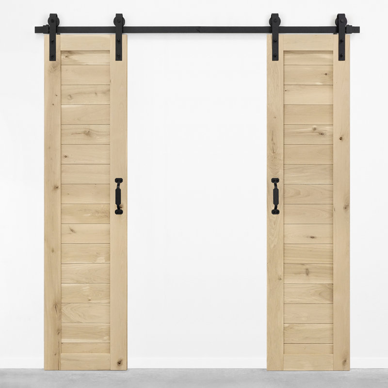 Double Barn Door Solid Oak Wood With Door Hardware, Unfinished