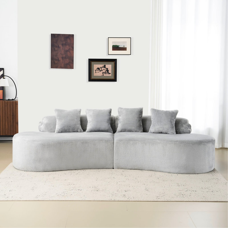 Gris, flanelle incurvée, 4 sièges, coussins, surface lisse, lecture et détente, salon au design simple, touche grise et confortable, convient pour se détendre