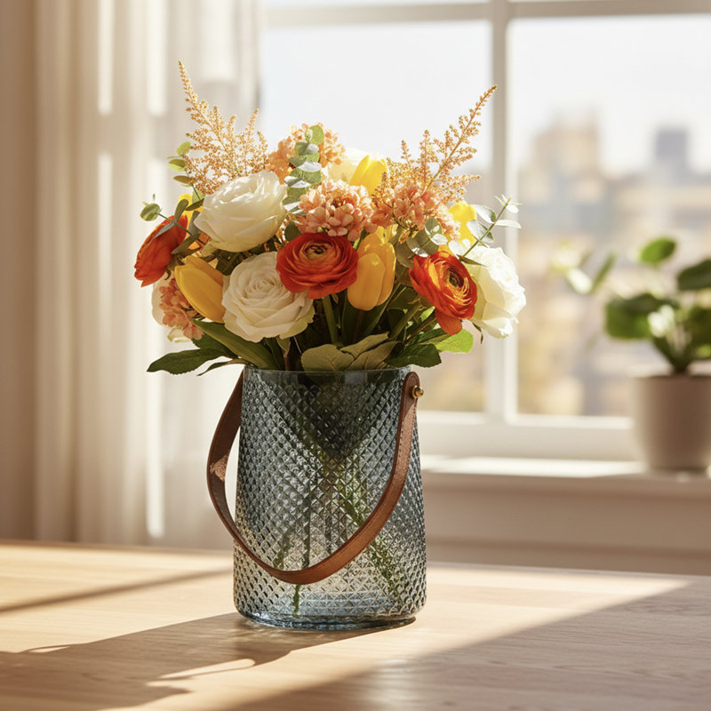 Petit vase décoratif décoratif en verre gris fumé