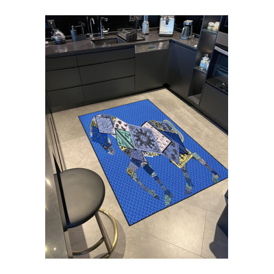 Tapis décoratif moderne à motif de chevaux bleu moderne