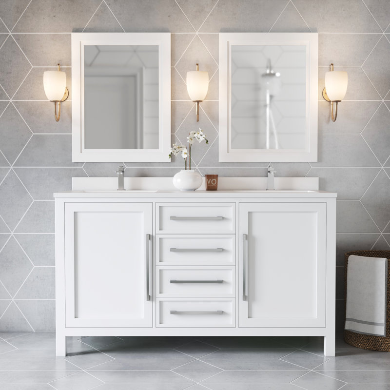 Weddel 63'' Free-standing Double Bathroom Vanity with Quartz Vanity Top, White