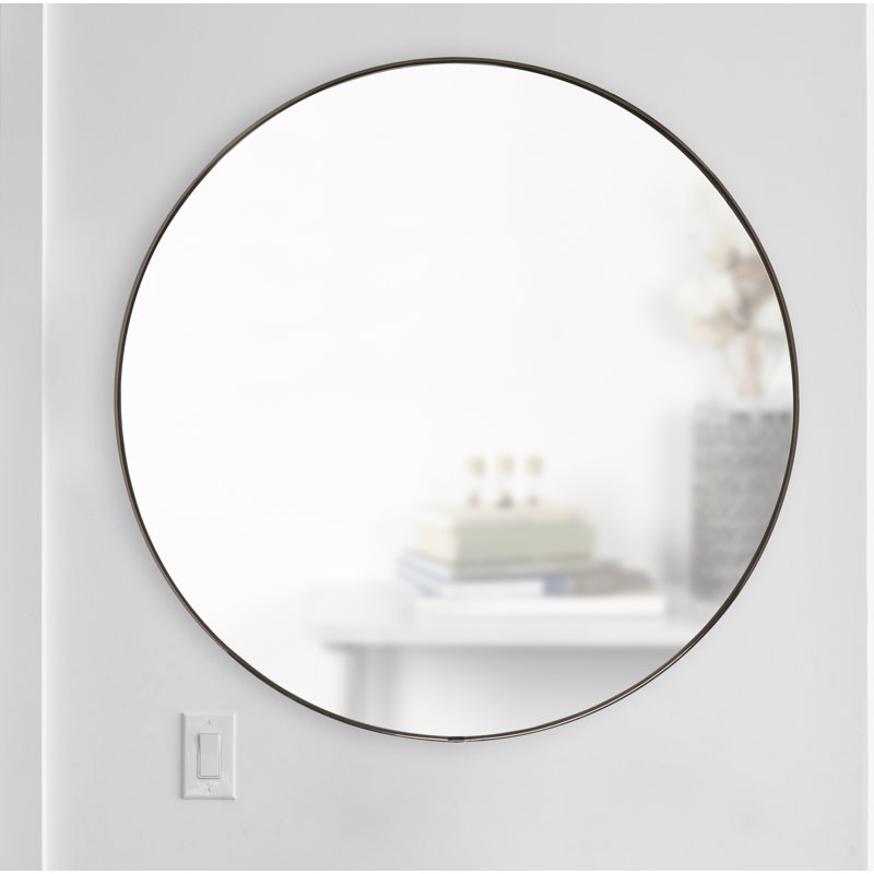 Elegant 34" Round Wall Mirror with Metallic Titanium Frame
