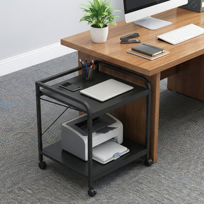 Under Desk Printer Stand with Wheels, 2-Tier Rolling Printer Cart with Height-Adjustable Shelf, 20" Deep Storage Stand for Home Office