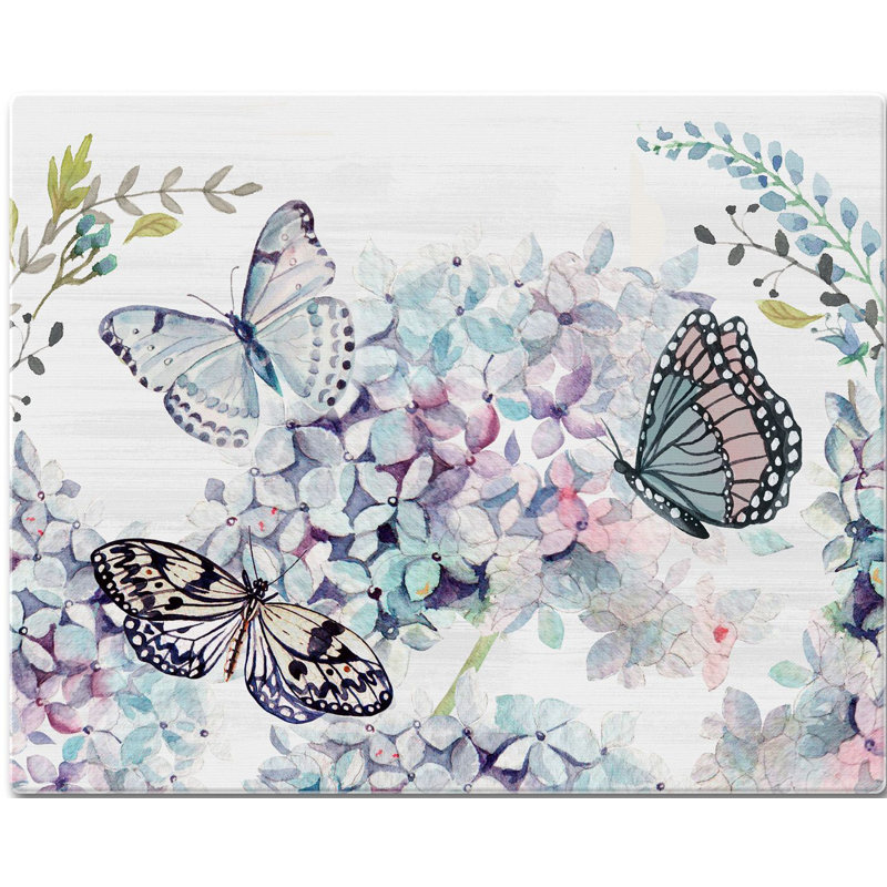 Butterfly Hydrangea Tempered Glass Rectangular Cutting Board