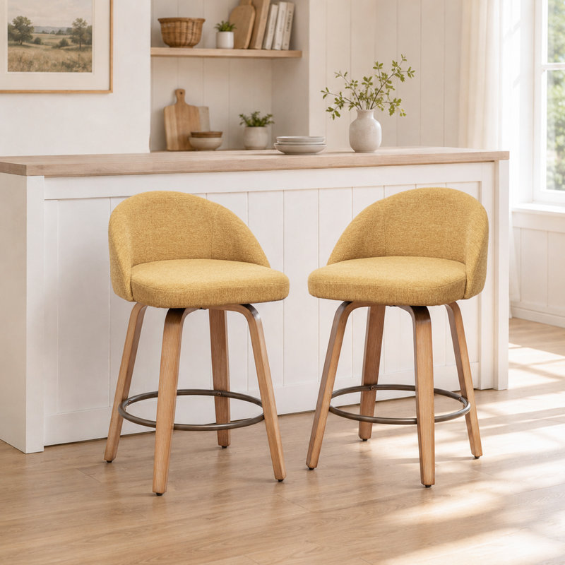 Tabourets de bar pivotants en velours Louise, YELLOW, Bar Stool (30.12" Seat Height)