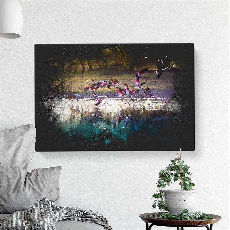 Flamingos Taking Flight - Wrapped Canvas, 40cm H x 60cm W x 3cm D