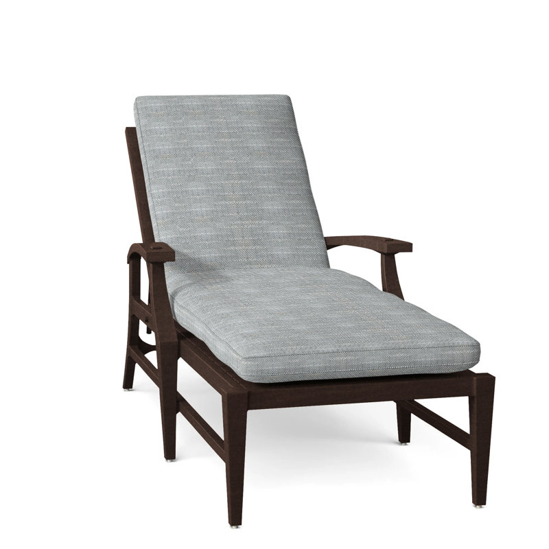 Croquet Aluminum 78.38" Long Reclining Single Chaise with Cushions, Mahogany, Welt, Linen Forest