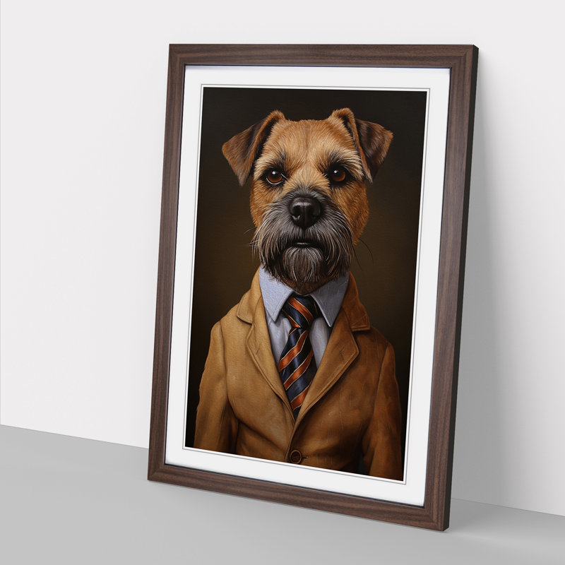 Border Terrier In A Suit No.3 - Single Picture Frame Print on Wood, 46cm H x 34cm W x 2cm D, Walnut