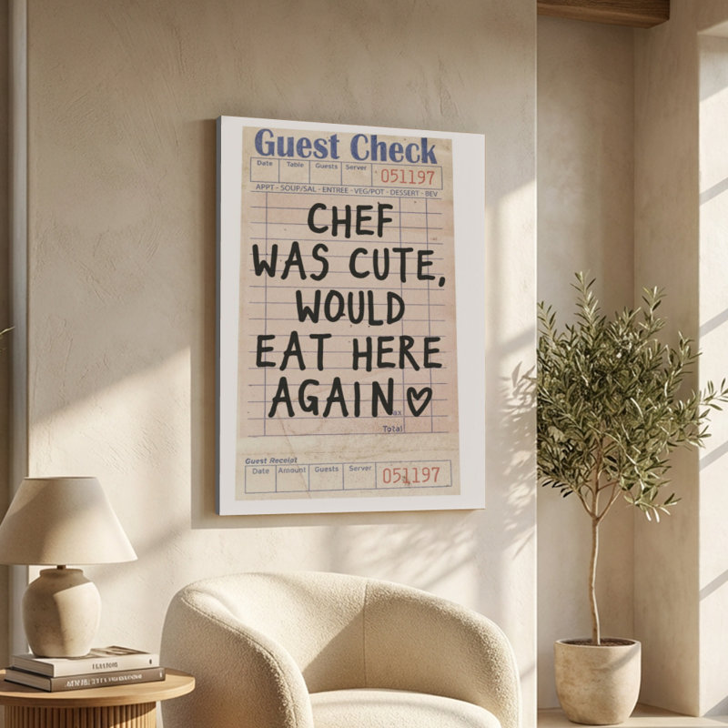 «Chef Was Cute», texte écrit à la main «Juno» sur toile tendue - H 36 po x l 24 po