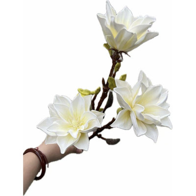 32" Artificial Magnolia Floral Arrangement For Vase Filler, Farmhouse Flower Branch Long Stem Floral Bulk Bouquet For Wedding Party Home Office Table Centerpiece Shelf Decorations, Set Of 3