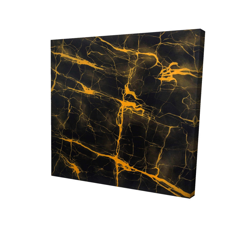 Abstract Yellow Canvas | Black and Gold Marble Texture Decor