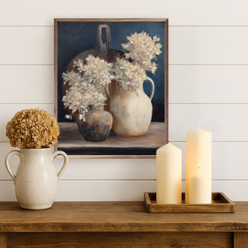 Hortensias dorés I blanc par Julia Purinton, H 10 po x l 8 po