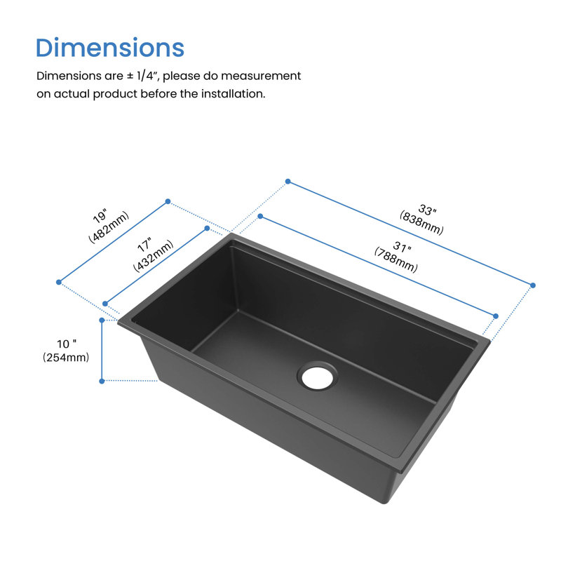 33'' L Single Bowl Quartz Composite Kitchen Sink