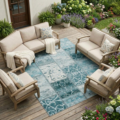Tapis extérieur lavable antidérapant 8 pi x 10 pi bleu sarcelle