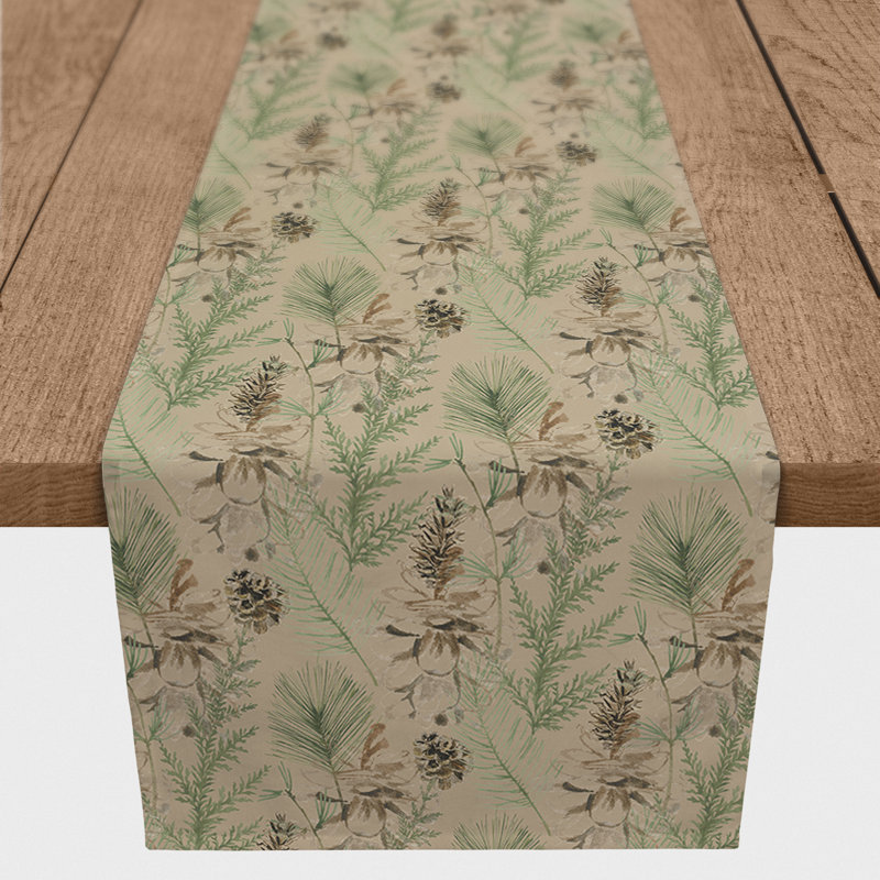 Chemin de table pommes de pin et verdure sur fond brun, 72 po x 16 po, Brun
